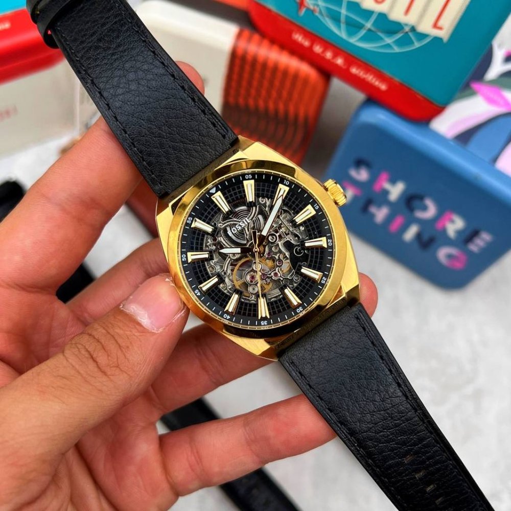 NEW WOW! Fossil Men's Gold Transparent Caseback Luxury Watch